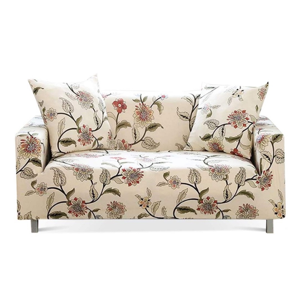 Stretchy Floral Cream Couch Slipcover